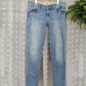 Paige Light Wash Distressed Skinny Jeans